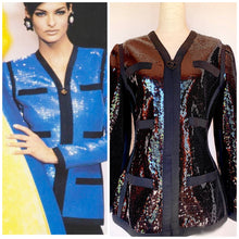 Load image into Gallery viewer, CHANEL ICONIC HISTORIC RUNWAY SEQUIN SCUBA JACKET IN RARE BLACK