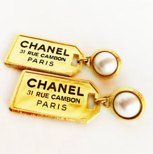 Load image into Gallery viewer, CHANEL MASSIVE 31 RUE CAMBON PEARL LUGGAGE TAG EARRINGS 2020