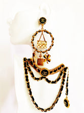 Load image into Gallery viewer, CHANEL CHATELAINE DRAPED MEDALLION LEATHER LACED GILT CHAIN BELT NECKLACE