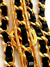 Load image into Gallery viewer, CHANEL CHATELAINE DRAPED MEDALLION LEATHER LACED GILT CHAIN BELT NECKLACE