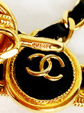 Load image into Gallery viewer, CHANEL CHATELAINE DRAPED MEDALLION LEATHER LACED GILT CHAIN BELT NECKLACE