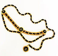 Load image into Gallery viewer, CHANEL CHATELAINE DRAPED MEDALLION LEATHER LACED GILT CHAIN BELT NECKLACE
