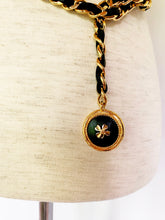 Load image into Gallery viewer, CHANEL CHATELAINE DRAPED MEDALLION LEATHER LACED GILT CHAIN BELT NECKLACE