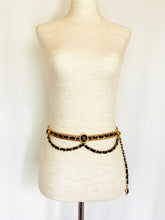 Load image into Gallery viewer, CHANEL CHATELAINE DRAPED MEDALLION LEATHER LACED GILT CHAIN BELT NECKLACE