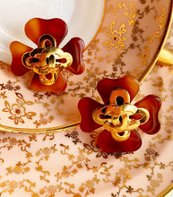 Load image into Gallery viewer, CHANEL ICONIC TORTOISE GILT LOGO QUATREFOIL CLOVER EARRINGS 1994