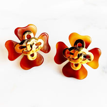 Load image into Gallery viewer, CHANEL ICONIC TORTOISE GILT LOGO QUATREFOIL CLOVER EARRINGS 1994
