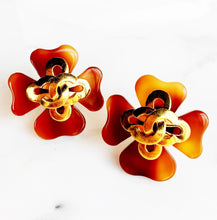 Load image into Gallery viewer, CHANEL ICONIC TORTOISE GILT LOGO QUATREFOIL CLOVER EARRINGS 1994