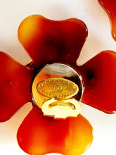 Load image into Gallery viewer, CHANEL ICONIC TORTOISE GILT LOGO QUATREFOIL CLOVER EARRINGS 1994
