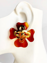 Load image into Gallery viewer, CHANEL ICONIC TORTOISE GILT LOGO QUATREFOIL CLOVER EARRINGS 1994