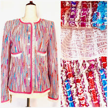 Load image into Gallery viewer, CHANEL LESAGE PINK FANTASY TWEED 2003 CRUISE RUFFLE GROSGRAIN JACKET