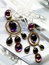 Load image into Gallery viewer, ZOE COSTE FRANCE 1980s VINTAGE CRYSTAL AND GLASS CABOCHON CHANDELIER EARRINGS