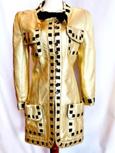 Load image into Gallery viewer, CHANEL ICONIC GOLD METALLIC LEATHER GROSGRAIN RIBBON RUNWAY JACKET COAT 1991