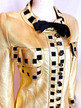 Load image into Gallery viewer, CHANEL ICONIC GOLD METALLIC LEATHER GROSGRAIN RIBBON RUNWAY JACKET COAT 1991