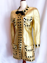 Load image into Gallery viewer, CHANEL ICONIC GOLD METALLIC LEATHER GROSGRAIN RIBBON RUNWAY JACKET COAT 1991