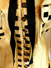 Load image into Gallery viewer, CHANEL ICONIC GOLD METALLIC LEATHER GROSGRAIN RIBBON RUNWAY JACKET COAT 1991