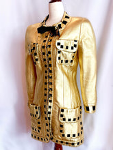 Load image into Gallery viewer, CHANEL ICONIC GOLD METALLIC LEATHER GROSGRAIN RIBBON RUNWAY JACKET COAT 1991