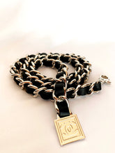 Load image into Gallery viewer, CHANEL BLACK LEATHER CHUNKY CHAIN BELT NECKLACE PRISTINE