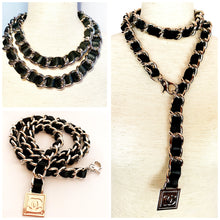 Load image into Gallery viewer, CHANEL BLACK LEATHER CHUNKY CHAIN BELT NECKLACE PRISTINE