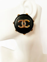 Load image into Gallery viewer, CHANEL HUGE LEATHER GOLD STUDDED RARE LOGO EARRINGS