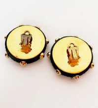Load image into Gallery viewer, CHANEL HUGE LEATHER GOLD STUDDED RARE LOGO EARRINGS