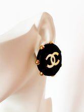 Load image into Gallery viewer, CHANEL HUGE LEATHER GOLD STUDDED RARE LOGO EARRINGS