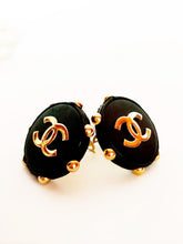 Load image into Gallery viewer, CHANEL HUGE LEATHER GOLD STUDDED RARE LOGO EARRINGS