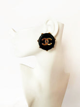 Load image into Gallery viewer, CHANEL HUGE LEATHER GOLD STUDDED RARE LOGO EARRINGS