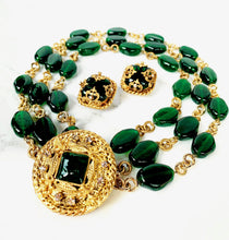 Load image into Gallery viewer, IMPORTANT CHANEL EMERALD GREEN GRIPOIX GLASS 3 STRAND 1982 NECKLACE