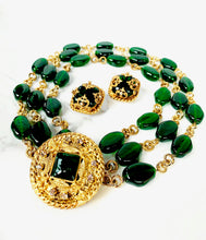 Load image into Gallery viewer, ORNATE CHANEL EMERALD GREEN GRIPOIX GLASS EARRINGS