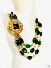 Load image into Gallery viewer, IMPORTANT CHANEL EMERALD GREEN GRIPOIX GLASS 3 STRAND 1982 NECKLACE