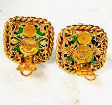Load image into Gallery viewer, ORNATE CHANEL EMERALD GREEN GRIPOIX GLASS EARRINGS