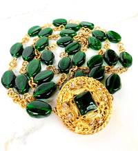 Load image into Gallery viewer, IMPORTANT CHANEL EMERALD GREEN GRIPOIX GLASS 3 STRAND 1982 NECKLACE