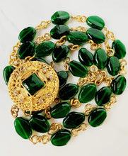 Load image into Gallery viewer, IMPORTANT CHANEL EMERALD GREEN GRIPOIX GLASS 3 STRAND 1982 NECKLACE