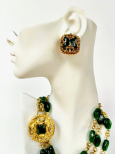Load image into Gallery viewer, ORNATE CHANEL EMERALD GREEN GRIPOIX GLASS EARRINGS