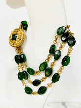 Load image into Gallery viewer, IMPORTANT CHANEL EMERALD GREEN GRIPOIX GLASS 3 STRAND 1982 NECKLACE