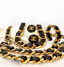 Load image into Gallery viewer, CHANEL CHUNKY BLACK LEATHER GILT CHAIN NECKLACE CHOKER COLLAR VINTAGE 1990's PRISTINE