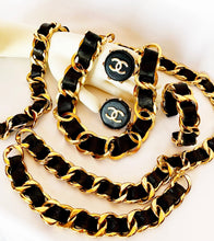 Load image into Gallery viewer, CHANEL HUGE LEATHER GOLD STUDDED RARE LOGO EARRINGS