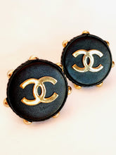 Load image into Gallery viewer, CHANEL HUGE LEATHER GOLD STUDDED RARE LOGO EARRINGS