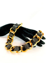 Load image into Gallery viewer, CHANEL CHUNKY BLACK LEATHER GILT CHAIN NECKLACE CHOKER COLLAR VINTAGE 1990's PRISTINE