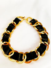 Load image into Gallery viewer, CHANEL CHUNKY BLACK LEATHER GILT CHAIN NECKLACE CHOKER COLLAR VINTAGE 1990's PRISTINE