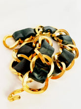 Load image into Gallery viewer, CHANEL CHUNKY BLACK LEATHER GILT CHAIN NECKLACE CHOKER COLLAR VINTAGE 1990's PRISTINE