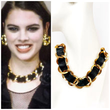Load image into Gallery viewer, CHANEL CHUNKY BLACK LEATHER GILT CHAIN NECKLACE CHOKER COLLAR VINTAGE 1990's PRISTINE