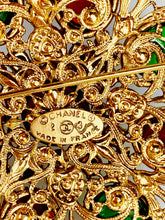 Load image into Gallery viewer, CHANEL OPULENT GRIPOIX EMERALD AND RED GLASS PENDANT BROOCH