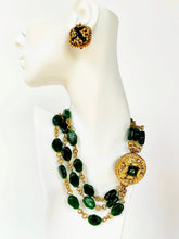 Load image into Gallery viewer, IMPORTANT CHANEL EMERALD GREEN GRIPOIX GLASS 3 STRAND 1982 NECKLACE