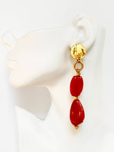 Load image into Gallery viewer, CHANEL SHOULDER DUSTER CRIMSON RED LACQUER PEBBLE EARRINGS 1998 PRISTINE