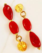 Load image into Gallery viewer, CHANEL SHOULDER DUSTER CRIMSON RED LACQUER PEBBLE EARRINGS 1998 PRISTINE