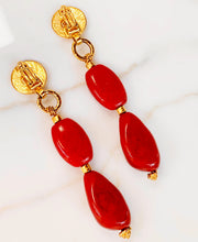 Load image into Gallery viewer, CHANEL SHOULDER DUSTER CRIMSON RED LACQUER PEBBLE EARRINGS 1998 PRISTINE