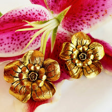Load image into Gallery viewer, CHANEL MASSIVE CAMELLIA FLOWER GILT VINTAGE EARRINGS 1989