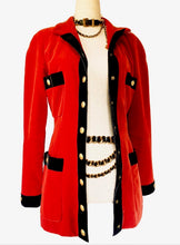 Load image into Gallery viewer, CHANEL ICONIC SUPERMODEL RUNWAY RED VELVET JACKET 1990 AUTUMN WINTER
