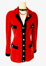 Load image into Gallery viewer, CHANEL ICONIC SUPERMODEL RUNWAY RED VELVET JACKET 1990 AUTUMN WINTER